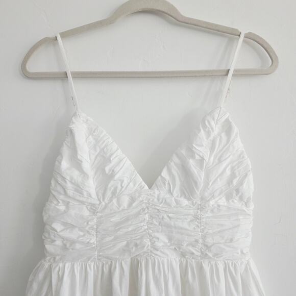 Zara White Cotton Eyelet Embroidered V-Neck Mini Spaghetti Strap Dress Sz Medium - Picture 7 of 11